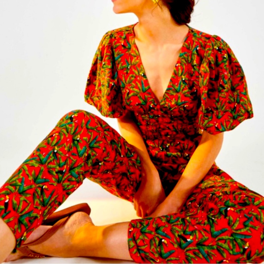 Farm Rio open back puff sleeve jumpsuit Small